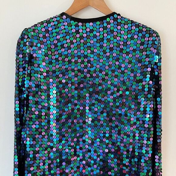 VTG Oleg Cassini All Over Sequin Silk Jacket Glam Evening Colorful Oversized M - Picture 11 of 15